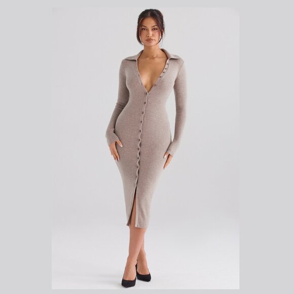 House of CB Yvette Button Front Long Sleeve Dress Wool Blend New With Tags Large - Picture 16 of 17